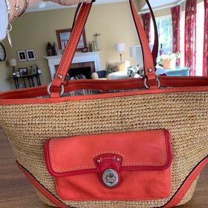 Coach straw and leather bag